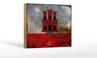 Produktbild von Holzschild Flagge Gibraltar 18x12 cm Flag Gibraltar Rost Dekoration