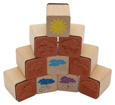 Image de Tampon météo en bois, 12 pièces, 3x3cm