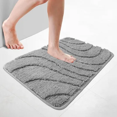 Produktbild von VOUNOT® Badematte Rutschfeste, Mikrofaser Badezimmerteppich Wellenmuster 50x80cm Grau
