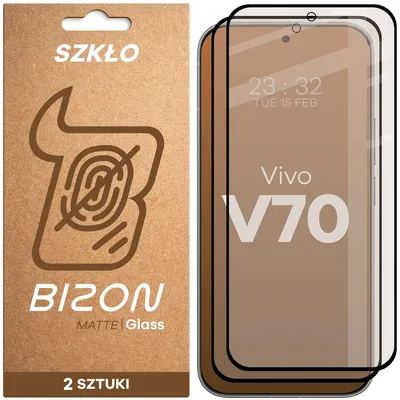 Produktbild von Mattes Hartglas für Vivo V70 5G, Bizon Glass Matte Duo, Schwarzer Rahmen, 2 Stück