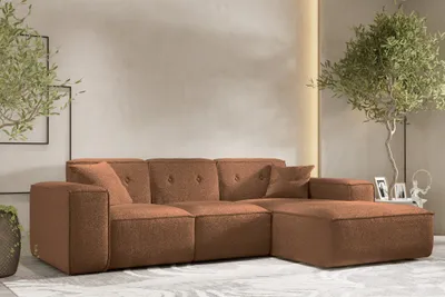 Produktbild von Ecksofa Designersofa CESINA Stoff Ascot Bukla Rostbraun Ottomane Rechts