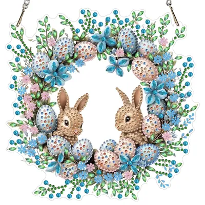 Produktbild von Diamond Painting Anhänger Ostern Hase Kristall Fensterbild 20x20cm Blau