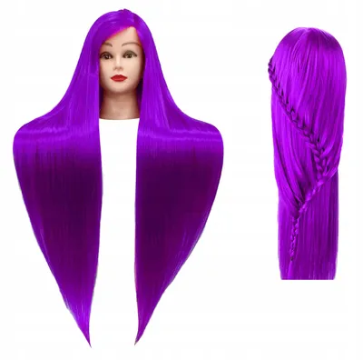 Produktbild von Trainingskopf Iza 60 cm lila, Thermohaar + Griff, Friseurkopf zum Kämmen, Trainingskopf