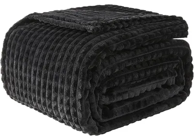 Productafbeelding van Pluizige deken met 3D-touch, 200x230 cm, Sherpa-flanel, microvezel, zwart