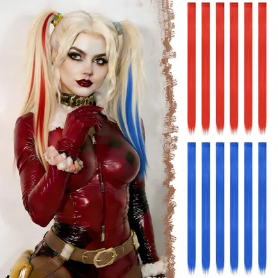 Image de Extension de cheveux clipables, 12 pièces, rouge, bleu roi, matière synthétique, 55 cm