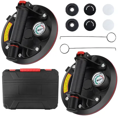 Produktbild von 2x Saugheber mit Manometer, Glassauger, Vakuumheber 220 kg Tragkraft Saugnapfhalter für Transport Glas, Fliesen, Platten Saugnapf mit Griff Retoo