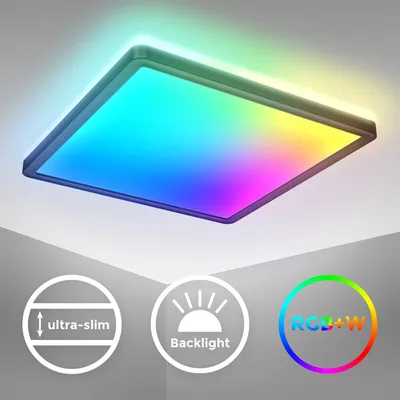 Immagine prodotto di B.K.Licht I Lampada da soffitto LED RGB I Pannello LED ultra piatto I cambio colore I Lampada da soffitto RGBW dimmerabile I illuminazione indiretta I telecomando I Nero