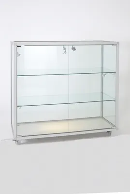 Produktbild von Thekenvitrine CB717 - 78 x 41,5 x 95 cm, auf Standfüßen / mit LED-Streifenbeleuchtung / Alu silber, Holz lichtgrau