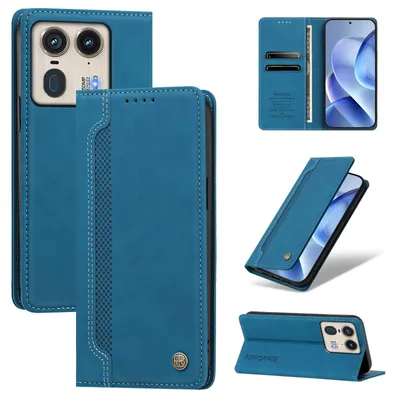 Produktbild von Handyhülle für Motorola Edge 50 Ultra, Leder Wallet Klapphülle mit Standfunktion, Stoßfeste Schutzhülle Blau