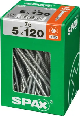 Obrázok produktu pre Univerzálna skrutka SPAX, 5 x 120 mm, 75 kusov, s čiastočným závitom, so zápustnou hlavou, T-STAR plus T20, 4CUT, WIROX, 4191010501206