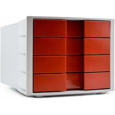 Produktbild von HAN Schubladenbox Archiv IMPULS, 4 Schübe, Gehäuse: lichtgrau, Schubladenfront: rot, stapelbar, mit Auszugsperre, BxHxT: 294x235x368 mm; 1010-X-17