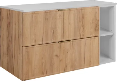 Obrázek produktu pro Koupelnová skříňka, dub craft / bílá, zlaté úchytky, 80 (60 + 20) x 46 x 57 cm