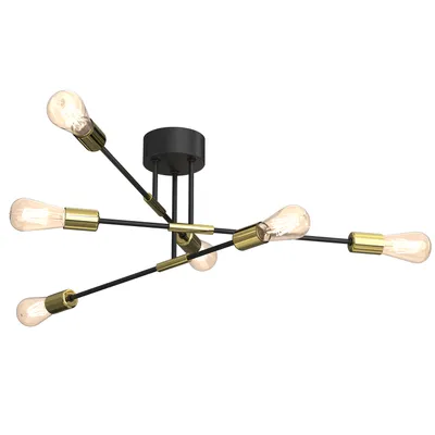 Zdjęcie produktu dla Lampa sufitowa loftowa czarna ze złotymi elementami Flame 6xE27 15W Luminex