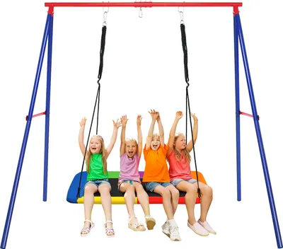 Produktbild von GOPLUS Schaukelgestell Outdoor, Schaukelgerüst aus Metall bis 200kg belastbar, Schaukelständer für Nestschaukel Kinderschaukel, Schaukel Gestell für Garten Hof Terrasse, 194 x 184 x 180 cm (Rot)