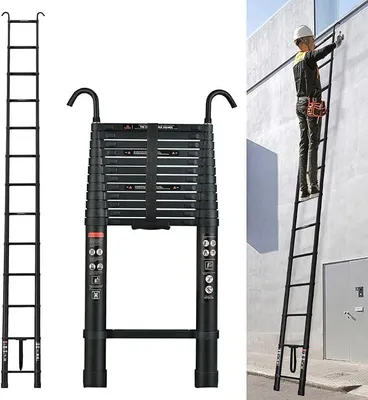 Imagen del producto de Silecomplaza Escalera telescópica de aluminio de 5 metros, escalera de seguridad antideslizante, escalera plegable, escalera multiusos para el hogar, bricolaje y oficina. Incluye 2 ganchos desmontables. Capacidad de carga: 150 kg