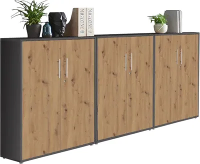 Produktbild von Aktenschrank TABOR 99 in anthrazit / Artisan Eiche, Schrankwand, Büroschrank, abschließbar, Metallgriffe