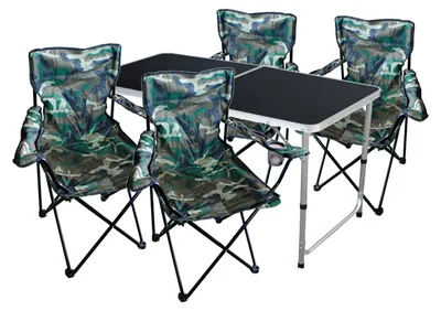 Image de set de 5 meubles de camping : table + 4 chaises de camping camouflage