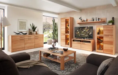 Produktbild von Wohnzimmer Set mit Beleuchtung inkl. Sideboard, Front Kernbuche massiv NEWTON-36