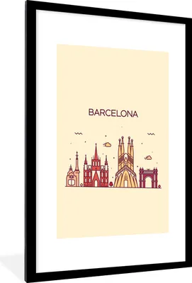 Produktbild von MuchoWow® MuchoWow® Gerahmtes Poster Barcelona - Skyline - Spanien 60x90 cm - Poster mit zchwarzem Bilderrahmen - Dekoration - Wandposter Wohnzimmer - Hochwertig