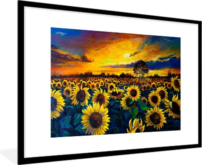 Produktbild von MuchoWow® Gerahmtes Poster Gemälde - Ölfarbe - Blumen - Sonnenblume 90x60 cm - Poster mit Schwarzem Bilderrahmen Wandposter Rahmen Foto Bilder - Wanddekoration - Fotos