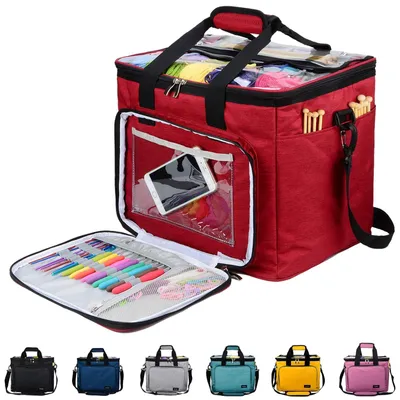 Produktbild von Aufbewahrungstasche für Wolle, Stricktasche zur Garnaufbewahrung für Stricken, Häkeln, Garnstränge, Stricknadeln (bis zu 14 Zoll) (Rot)