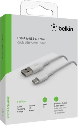 Produktbild von Belkin USB-C/USB-A Kabel      2m PVC, weiß           CAB001bt2MWH