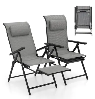 Productafbeelding van Set van 2 tuinstoelen met uitschuifbare voetsteun, inklapbare stoelen met hoge rugleuning, 10-voudig verstelbare rugleuning en hoofdsteun, ideaal voor tuin en balkon
