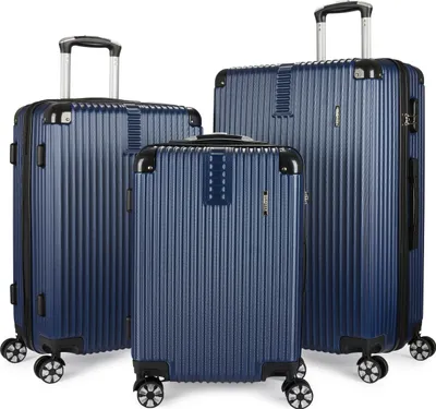 Image de BRUBAKER Set de valises London - Set de valises de voyage 3 pièces avec bagage à main - Valise rigide avec serrure à combinaison, 4 roulettes, Set, bleu