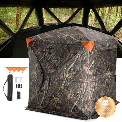 Produktbild von VEVOR Jagdversteck, 270° durchsichtiges Bodenversteck, Pop-Up-Hirschversteck für 2–3 Personen zur Jagd mit Tragetasche, tragbares, belastbares Jagdzelt, 3 horizontale Fenster für die Truthahn- und Hirschjagd