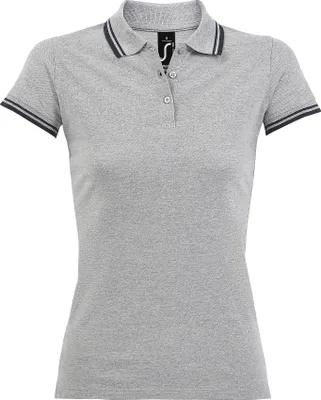 Produktbild von SOLS Damen Pasadena Pique Polo-Shirt, kurzärmlig PC2432 (Large) (Weiß/Marineblau)