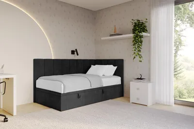 Produktbild von ALTDECOR Jugendbett mit Bettkasten - LOVY - 90x200 cm Schwarz - Casablanca 2316 - Bett mit Matratze - Einzelbett mit Stauraum - Polsterbett Kinderbett