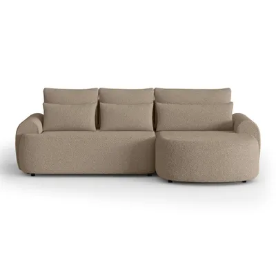 Produktbild von Ecksofa OLIVIO L-Form mit Schlaffunktion, Bouclé Cappuccino, Ottomane rechts