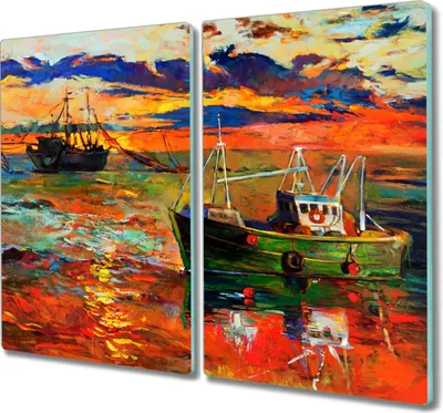 Produktbild von Coloray Küchenbrett Kochplattenabdeckung Hackbrett Schneidebrett Herdabdeckplatte 2x30x52 cm - Ozean Schiffe Himmel