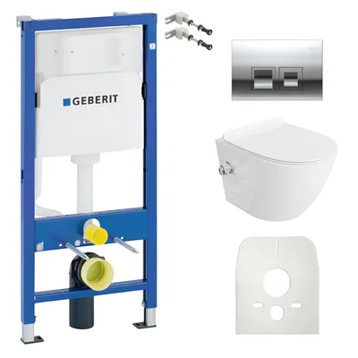 Produktbild von DOMINO Geberit Duofix Basic Vorwandelement + Wand-WC Tiefspül Salto Becken Weiß Spülrandlos + Bedienplatte Delta 25 für Doppelspülung | Komplett Set