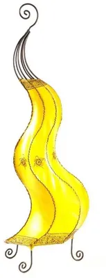 Image de Lampe orientale Lampe au henné Lampe marocaine en cuir Lampe de table Lampadaire Mogador Roue fleurie 80 cm, jaune
