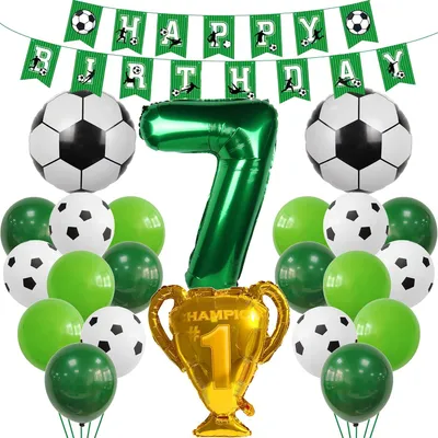 Image de Décoration pour l'anniversaire d'un garçon de 7 ans - Ballon vert - Ballon à hélium pour l'anniversaire d'un enfant de 7 ans