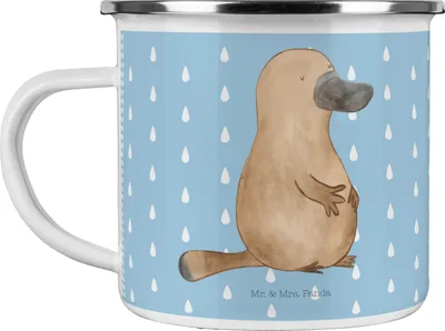 Produktbild von Mr. & Mrs. Panda Emaille Tasse Schnabeltier Mut - Blau Pastell - Geschenk, Training, Meer, Arbeit, Neuanfang, Kaffeepott, Büro, Pott, Neustart, Motivtasse, Haferl