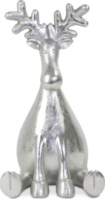 Produktbild von Riffelmacher Dekofigur Elch "Harry"  Sitzend, silberfarben  15×27 cm - Edle Adventsdekoration & Winterdeko - 12314