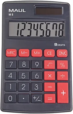 Obrázek produktu pro MAUL kapesní kalkulačka M 8 LCD displej 1 řádek, 8 číslic Solární baterie 11,5 x 6,9 x 1 cm černá