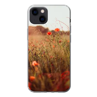 Produktbild von MuchoWow® Handyhülle Schutzhülle Hülle für iPhone 13 Sonnenuntergang - Blumen - Rot Silikon Softcase Handy Hülle - Karteninhaber