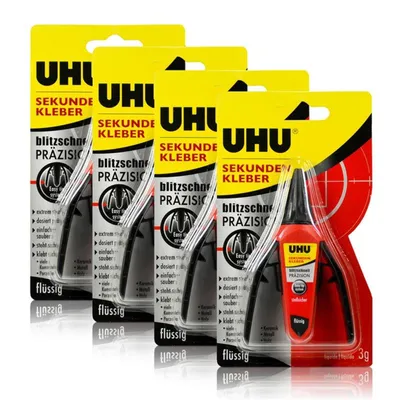 Produktbild von 4x UHU Sekundenkleber blitzschnell Präzision flüssig 3g