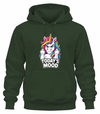 Produktbild von Today's Mood Einhorn Mittelfinger Lustig Geschenk Sarkasmus Uni Hoodie, Flaschengrün, S
