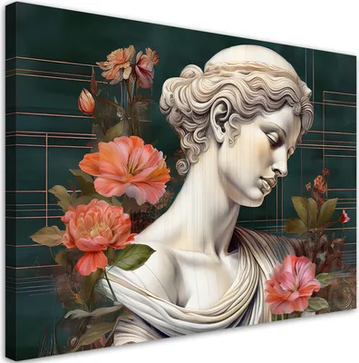 Produktbild von Leinwandbild Skulptur einer Frau Statue Blumen 90x60 Feeby Bunt bild für die wand bereit zum aufhängen