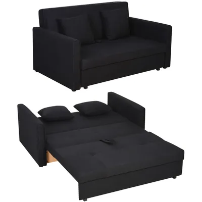 Produktbild von HOMCOM Schlafsofa 2-Sitzer Sofa mit Bettfunktion, Polstersofa mit Stauraum, Rückenkissen, Schlafcouch für Wohnzimmer, PolyBaumwolle, Holz, Kohlegrau, 152 x 101 x 81cm