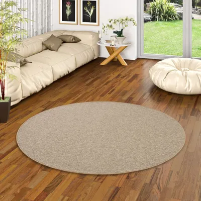 Produktbild von Feinschlingen Velour Teppich Strong Nougat Rund, Größe:200 cm Rund