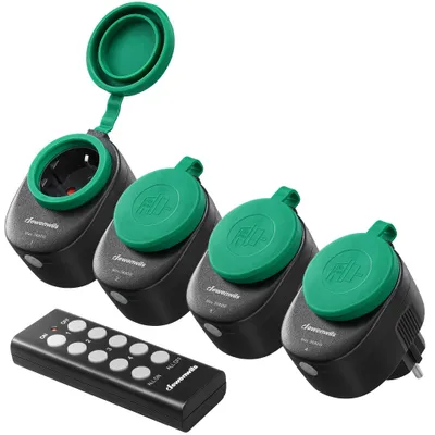 Produktbild von DEWENWILS Funksteckdose mit Fernbedienung, Außen steckdose 4er Set, IP44, 3680W