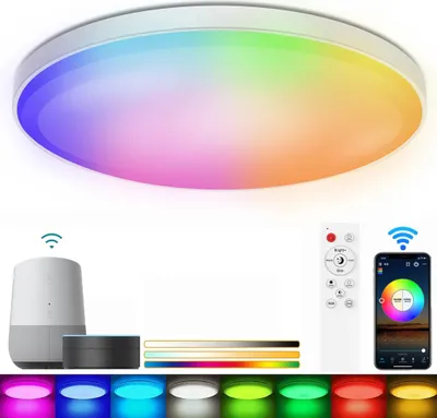 Produktbild von 48W Deckenleuchte LED RGB Dimmbar Deckenlampe mit Fernbedienung APP Steuerung für Wohnzimmer, Schlafzimmer, Küche