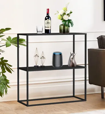 Produktbild von DanDiBo Konsolentisch Metall Schwarz Schmal mit 2 Ebenen Modern 80x80x25 cm Regal Stehend Standregal 96473 Metallregal mit Ablage