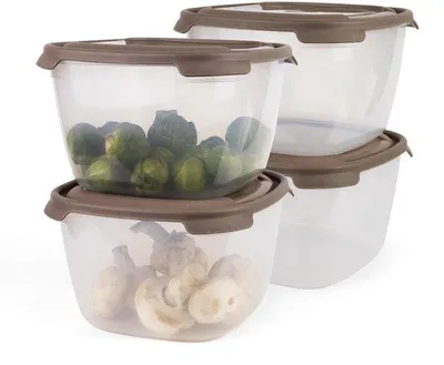 Immagine prodotto di Set di contenitori in plastica, 4 da 2,8 l, marroni, impilabili, adatti al microonde