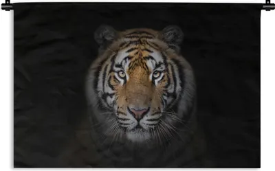 Produktbild von MuchoWow® Wandteppich Wandbehang Tiger - Wildtiere - Porträt - Schwarz - Tiere 60x40 cm Tapisserie Dekoration Wandtuch - Wanddekorationen